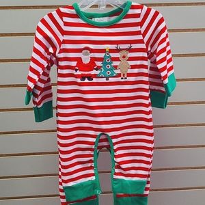 Christmas romper red/white stripes Santa, reindeer, Christmas tree